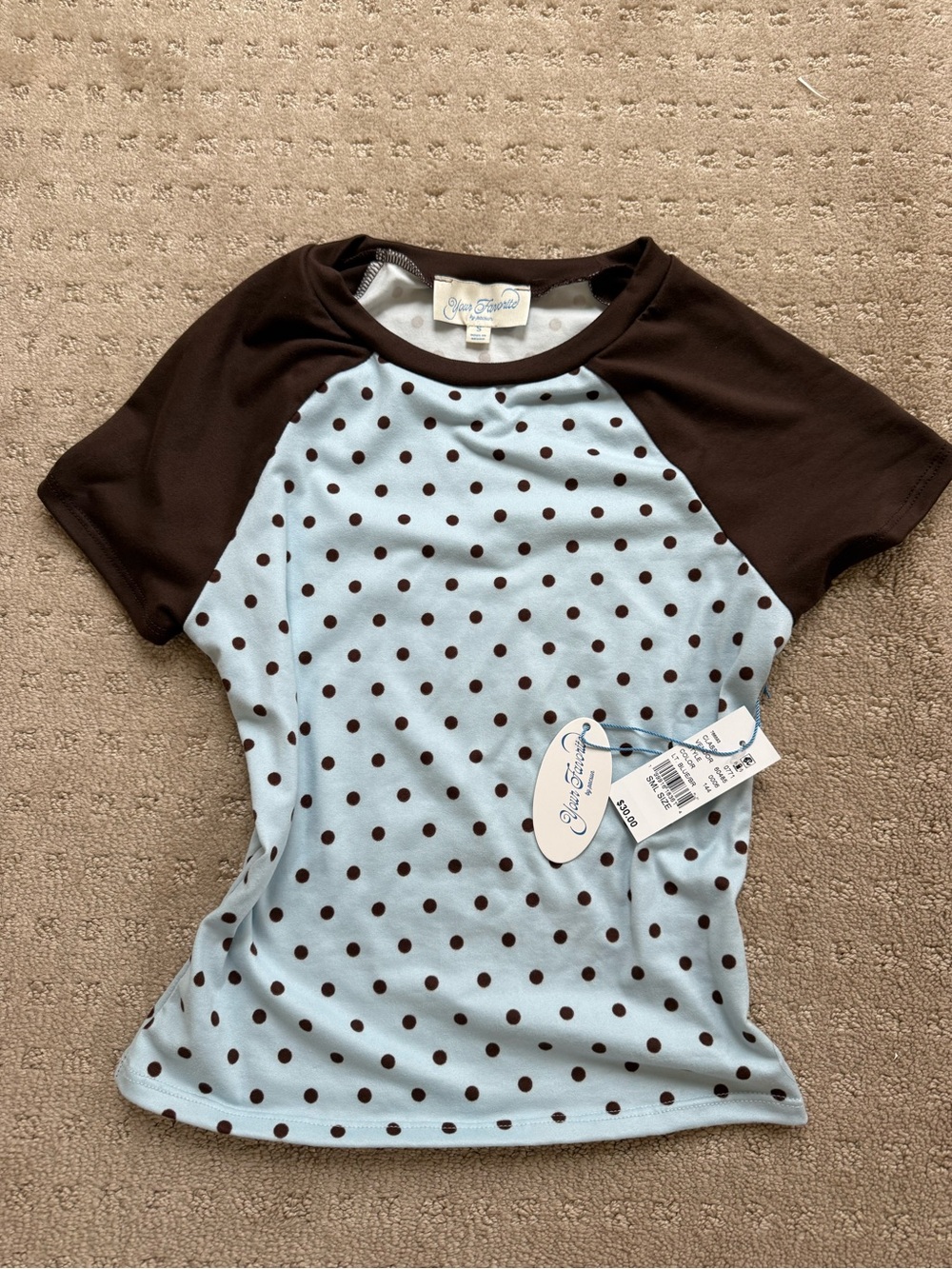 PacSun Light Blue and Brown Polka Dot Short Sleeve Tee